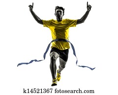 young man sprinter runner running winner finish line silhouette