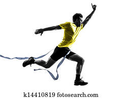 young man sprinter runner running winner finish line silhouette