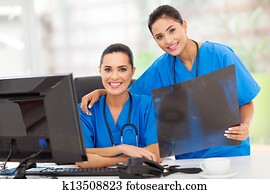 young medical workers with x-ray