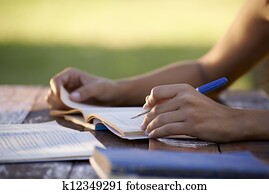 Young people and education, woman studying for university test