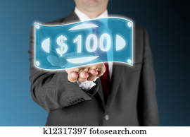 zakenmens, met, honderd, dollar