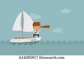 zakenmens, zeilend, en, het kijken