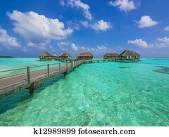 água, bungalows, em, paraisos