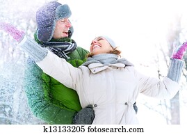 αίσιος ανδρόγυνο, έχει αστείο, outdoors., snow., χειμερινός άδεια