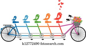 אופניים, עם, צפור, family,, וקטור