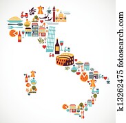 איטליה, מפה, עם, וקטור, איקונים