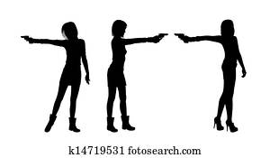 אישה, לירות, עם, a, אקדח, צלליות, קבע