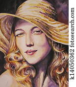 אישה, עם, כובע