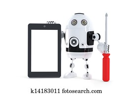 אנדרויד, רובוט, עם, קדור, מחשב