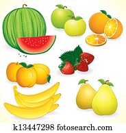 בשל, עסיסי, fruits,, קבע, של, פרט, איקונים