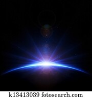 הארק, עלית שמש, עם, קרנות, ו, הבהק של עדשה