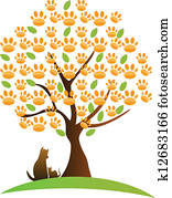 חתול, כלב, ו, עץ, לוגו