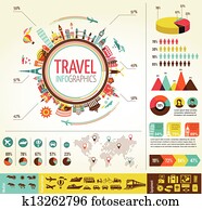 טייל ותיירות, infographics, עם, נתונים, icons,, יסודות
