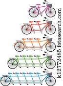 טנדם אופניים, set,, וקטור