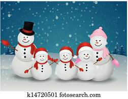 כרטיס של חג ההמולד, עם, איש שלג, משפחה