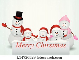 כרטיס של חג ההמולד, עם, איש שלג, משפחה