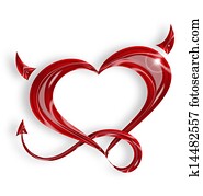 לב אדום, עם, זנב, ו, קרנות, בלבן, רקע