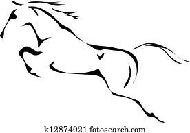 לבן שחור, וקטור, תרשימים, של, לקפוץ, סוס