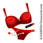 מפתה, אדום, lingerie,, אודם, ו, שרשרת