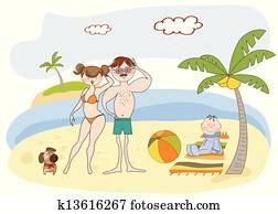 משפחה שמחה, על החוף