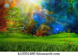 מתחת, ה, כותונת, skies., תקציר, טבעי, נוף