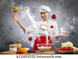 נקבה אסייתי, בישול, עם, קסם