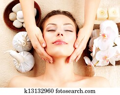 ספא, massage., אישה צעירה, להעשות, עיסוי פרצופי