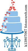 עוגה של חתונה, עם, birds,, וקטור
