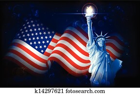 פסל של דרור, עם, דגל אמריקאי