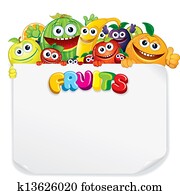 ציור היתולי, פירות, עם, סימן ריק