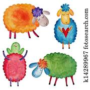 קבע, של, ציור היתולי, sheep