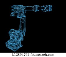 רובוט תעשיתי, (3d, רנטגן, כחול, transparent)