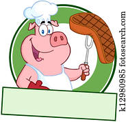 שמח, חזיר, טבח, להחזיק, a, סטייק