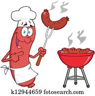 שמח, נקניק, טבח, בשל, ב, צלה