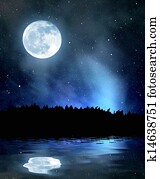 שמיים של לילה, עם, כוכבים, ו, ירח