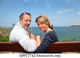 年長の カップル, モデル, の前, 美しい, 海の 眺め