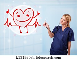 有吸引力, 医生, 带, 开心, 红, 微笑, 心