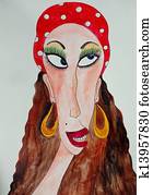 肖像, ......的, 吉普賽人, 婦女