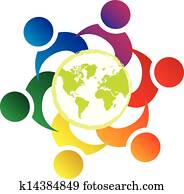 벡터, 팀웍, 결합, 사람, 세계