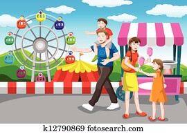 행복한 가족, 운동중의, 통하고 있는, a, 휴가