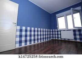 空 部屋 で A 青い壁 そして 青い白 壁紙 ピクチャー K Fotosearch