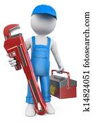 3d, branca, pessoas., encanador