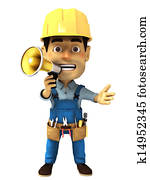 3d handyman with megaphone 3d handyman with megaphone