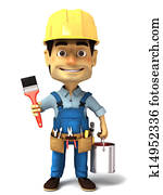 3d handyman with paint can 3d handyman with paint can