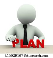 3d, homem negócio, com, palavra, plano