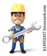 3d image handyman holding wrench 3d image handyman holding wrench