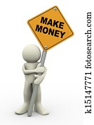 3d man with make money sign board