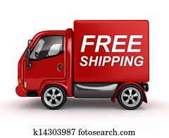 3D Red Van with Free Shipping text 3D Red Van with Free Shipping text