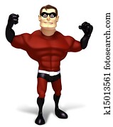 3d, render, גיבור על, חזק, מניח