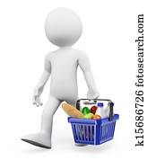 3D white people. Shopping healthy food 3D white people. Shopping healthy food